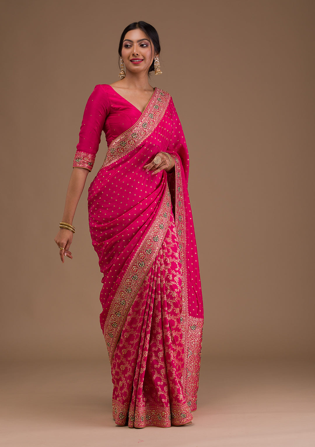 Rani Pink Cutdana Banarasi Silk Saree