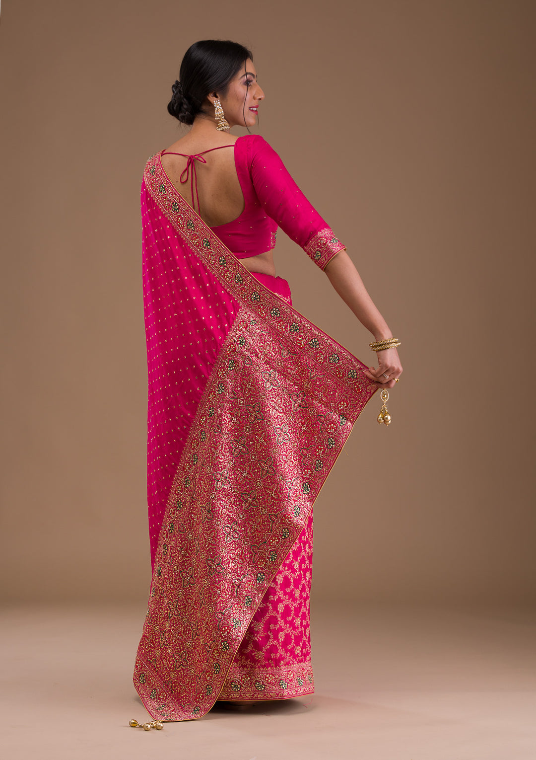 Rani Pink Cutdana Banarasi Silk Saree