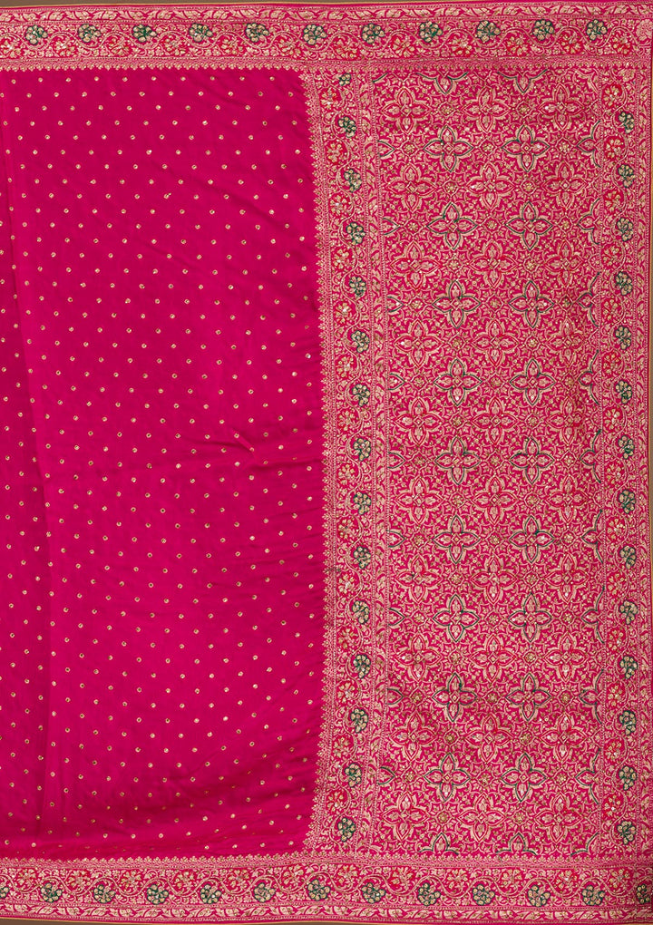 Rani Pink Cutdana Banarasi Silk Saree