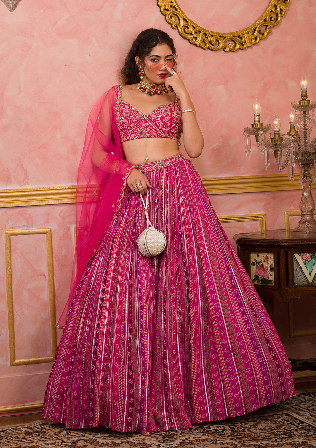 Rani Pink Cutdana Georgette Readymade Lehenga-Koskii