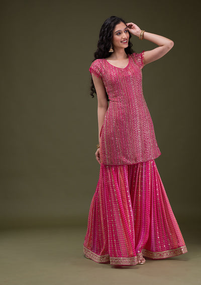 Rani Pink Cutdana Georgette Readymade Salwar Suit