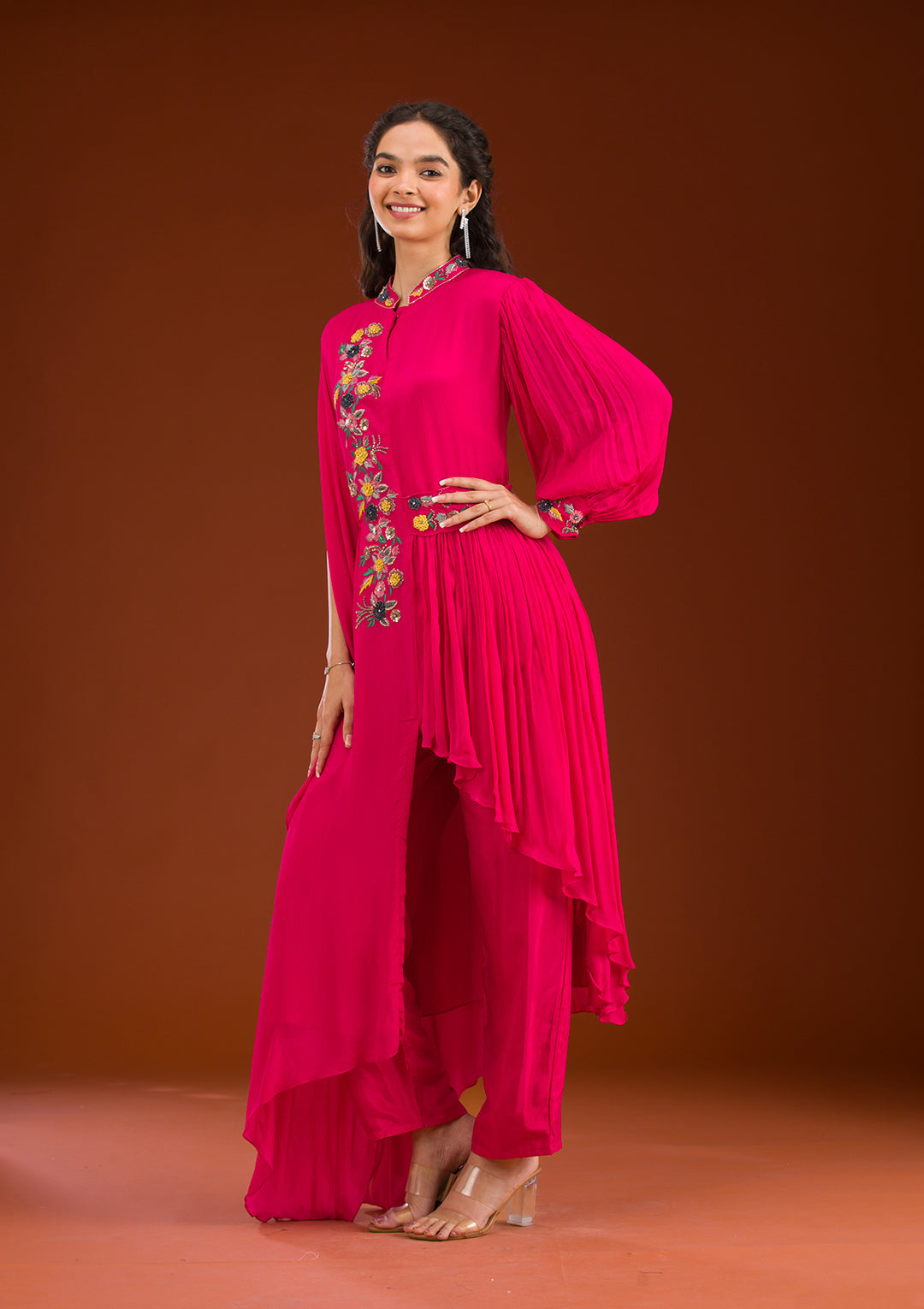 Rani Pink Cutdana Georgette Readymade Salwar Suit