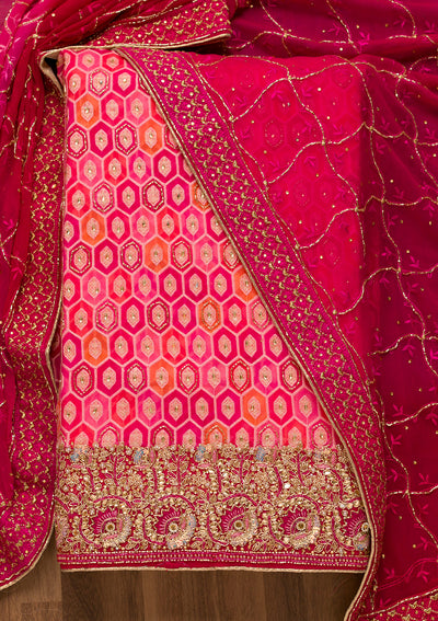 Rani Pink Cutdana Georgette Unstitched Salwar Suit