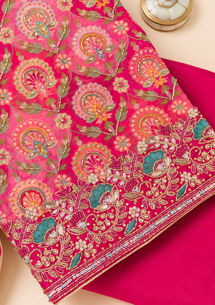 Rani Pink Cutdana Georgette Unstitched Salwar Suit