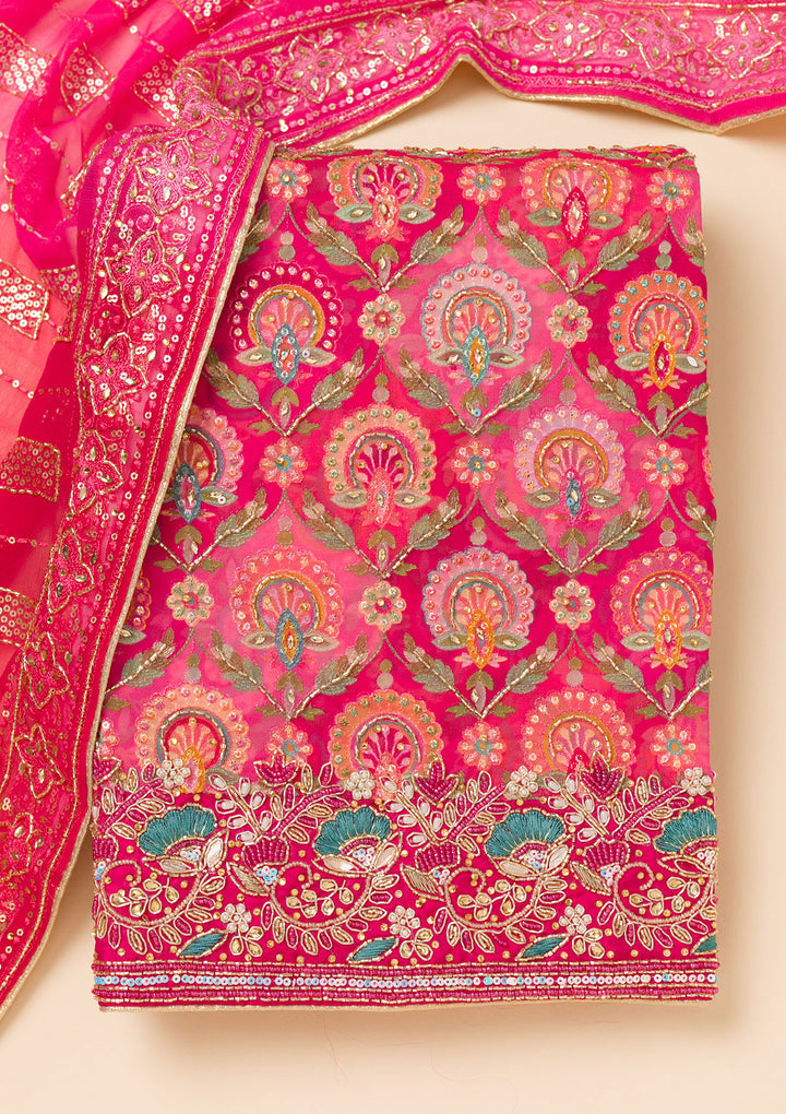 Rani Pink Cutdana Georgette Unstitched Salwar Suit