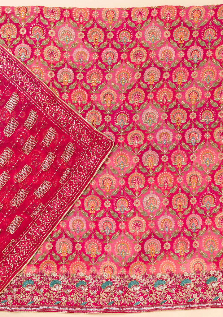 Rani Pink Cutdana Georgette Unstitched Salwar Suit