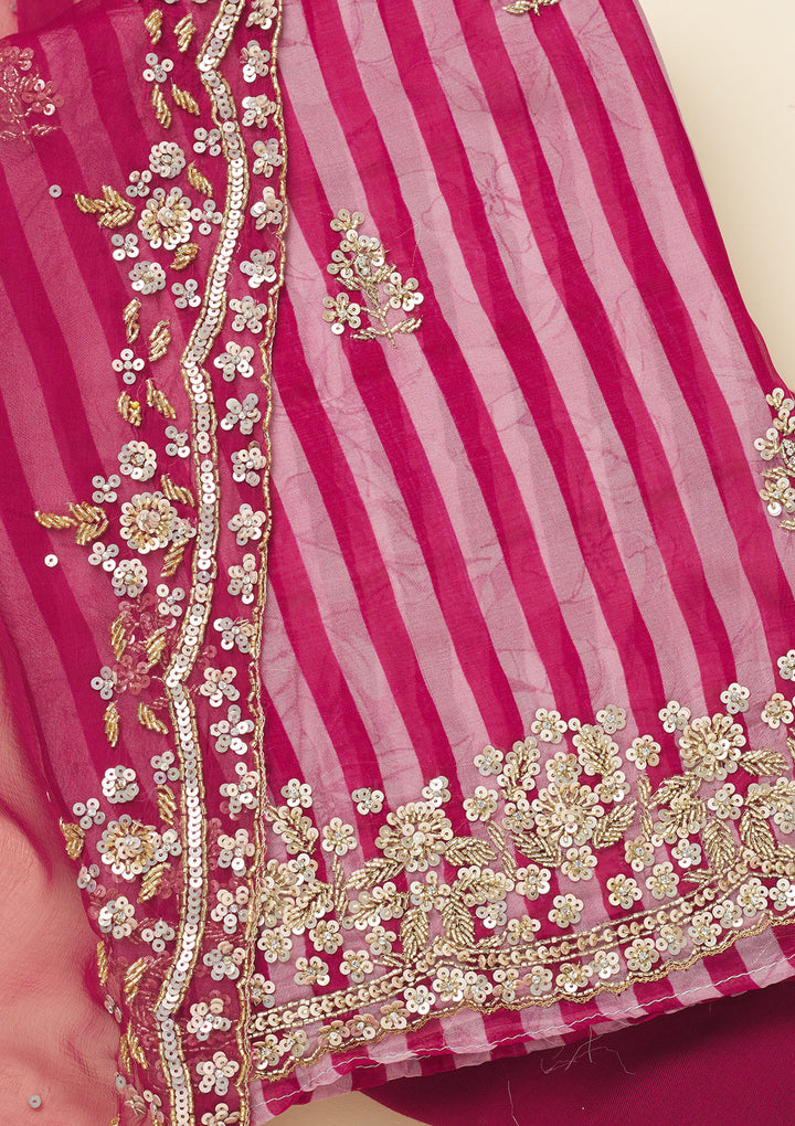 Rani Pink Cutdana Semi Crepe Unstitched Salwar Suit