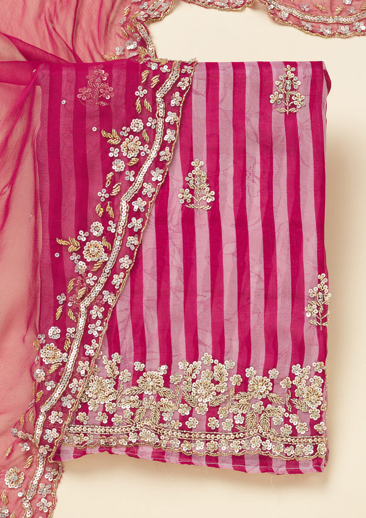 Rani Pink Cutdana Semi Crepe Unstitched Salwar Suit