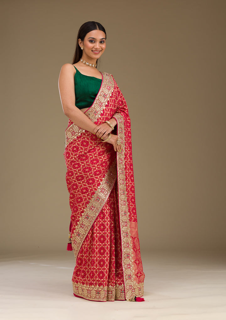 Rani Pink Zariwork Banarasi Saree