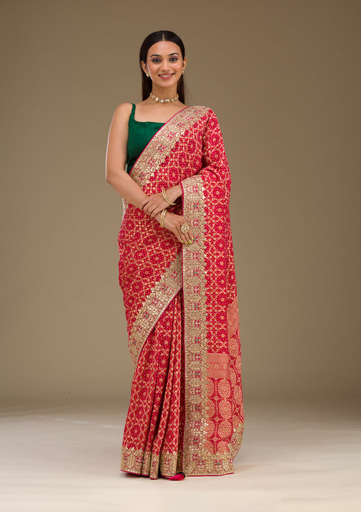 Rani Pink Zariwork Banarasi Saree