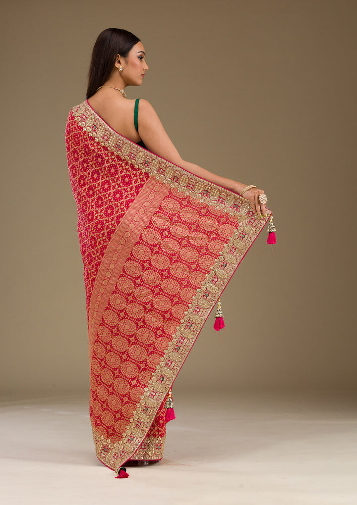 Rani Pink Zariwork Banarasi Saree