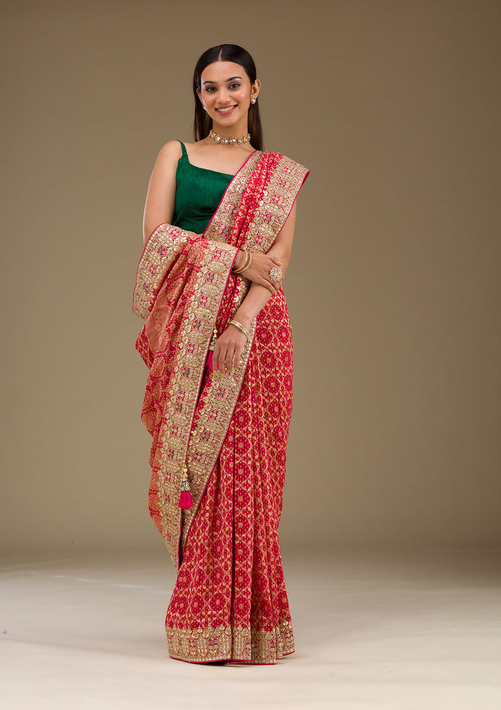 Rani Pink Zariwork Banarasi Saree
