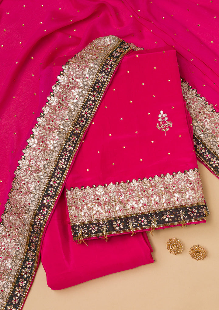 Rani Pink Gotapatti Semi Crepe Unstitched Salwar Suit