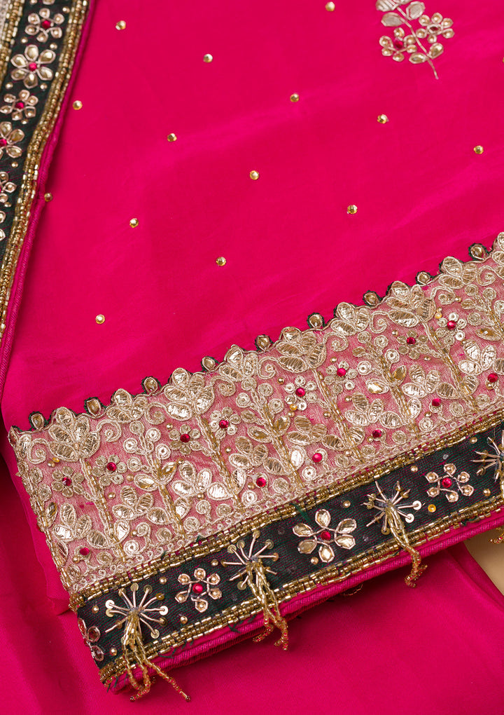 Rani Pink Gotapatti Semi Crepe Unstitched Salwar Suit