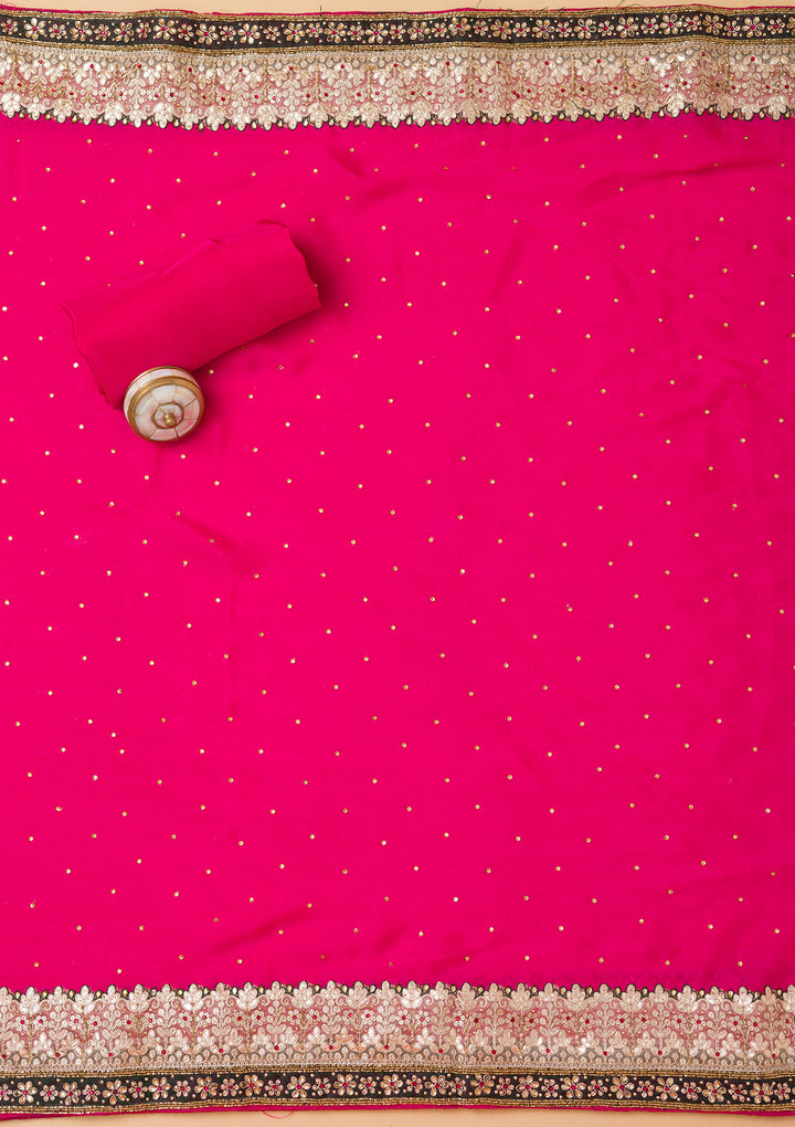Rani Pink Gotapatti Semi Crepe Unstitched Salwar Suit