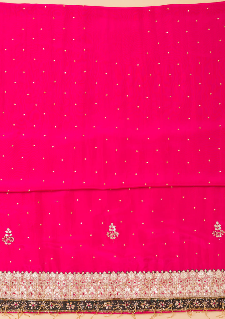 Rani Pink Gotapatti Semi Crepe Unstitched Salwar Suit