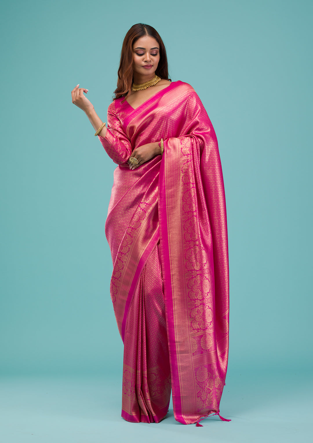 Rani Pink Plain Soft Silk Saree