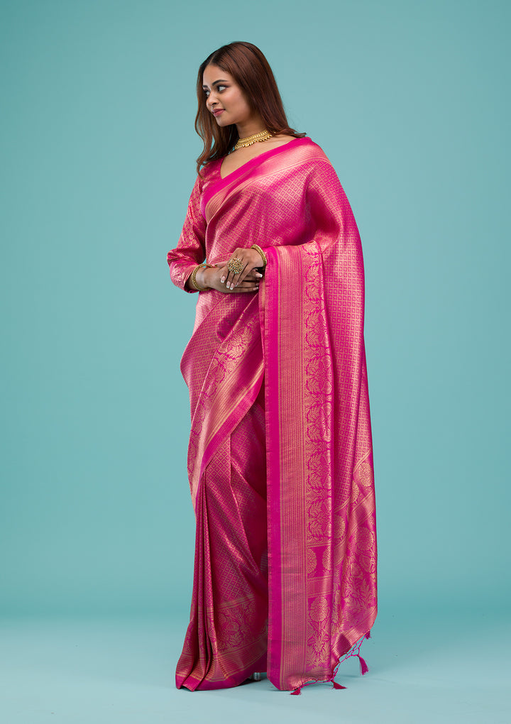Rani Pink Plain Soft Silk Saree