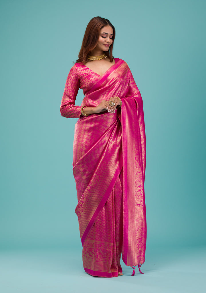 Rani Pink Plain Soft Silk Saree