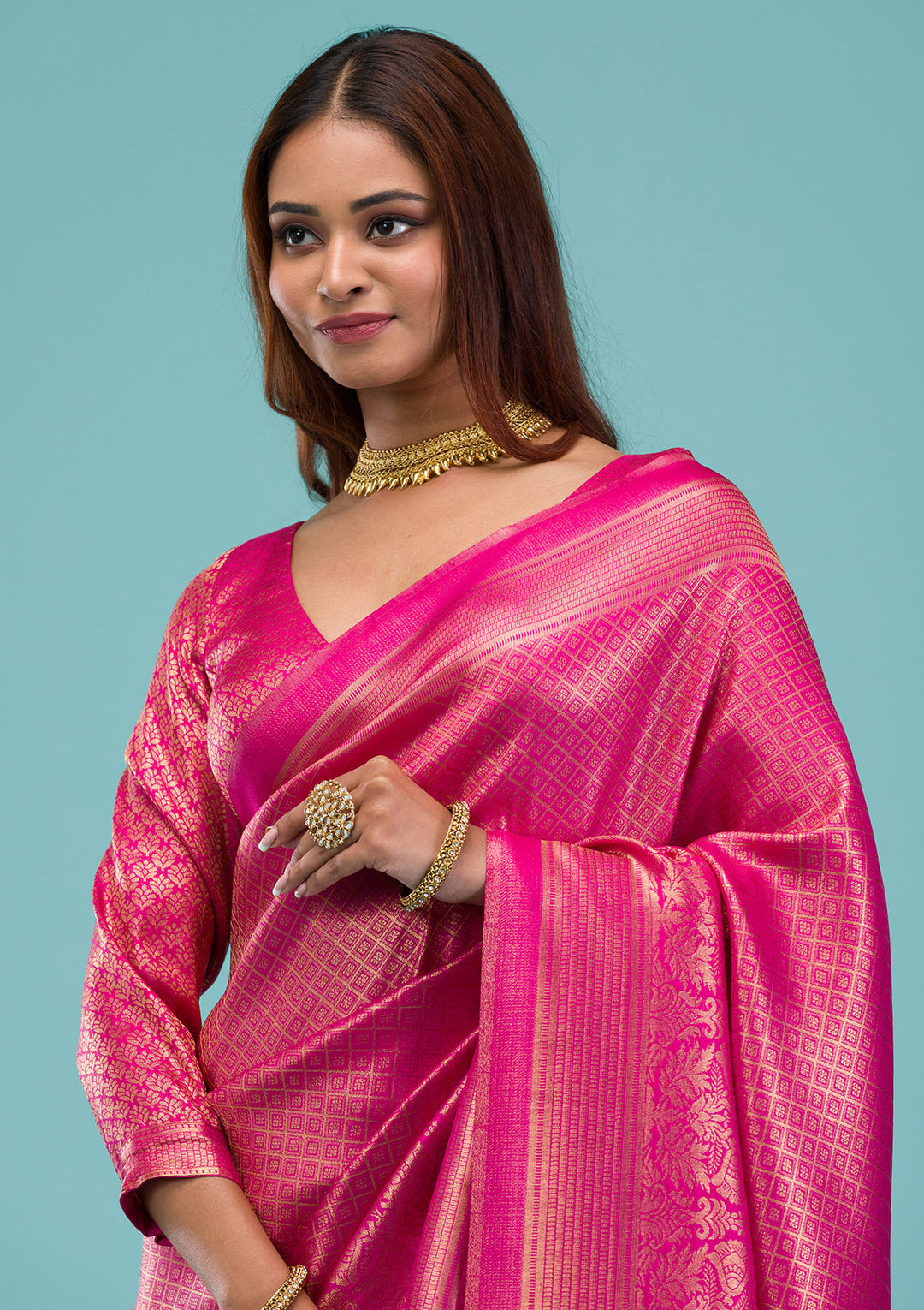 Rani Pink Plain Soft Silk Saree