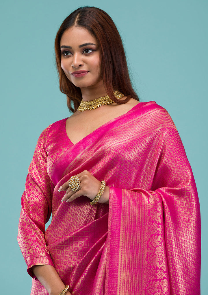 Rani Pink Plain Soft Silk Saree