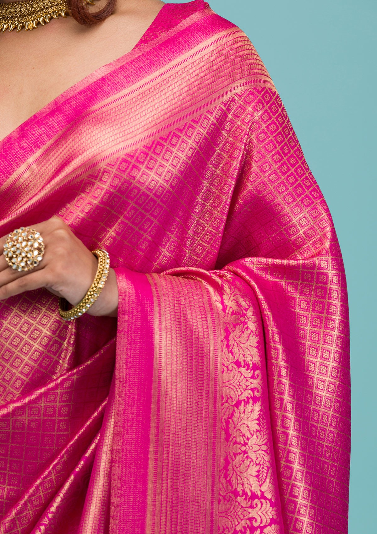 Rani Pink Plain Soft Silk Saree