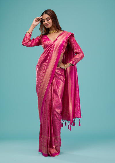 Rani Pink Plain Soft Silk Saree