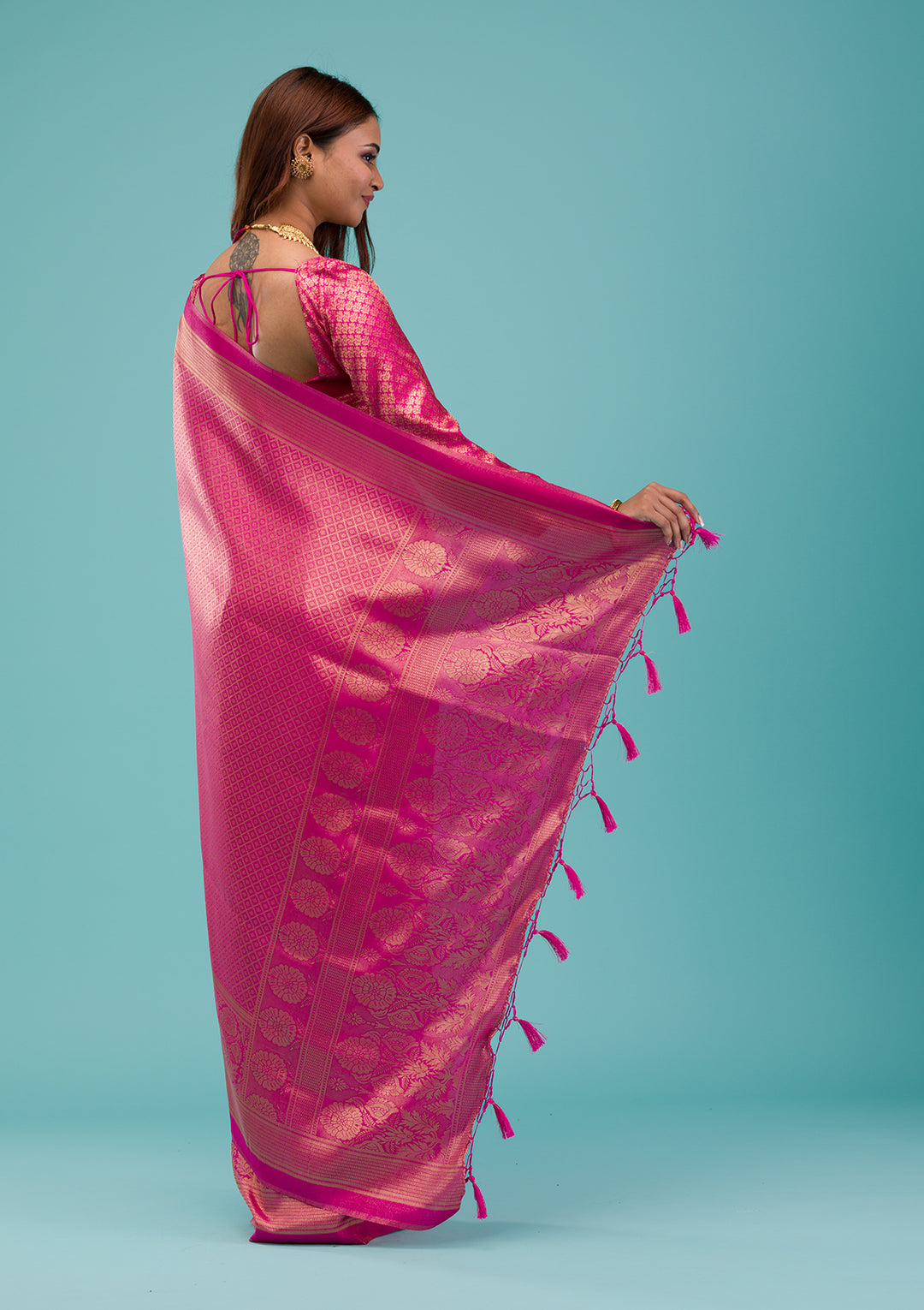 Rani Pink Plain Soft Silk Saree
