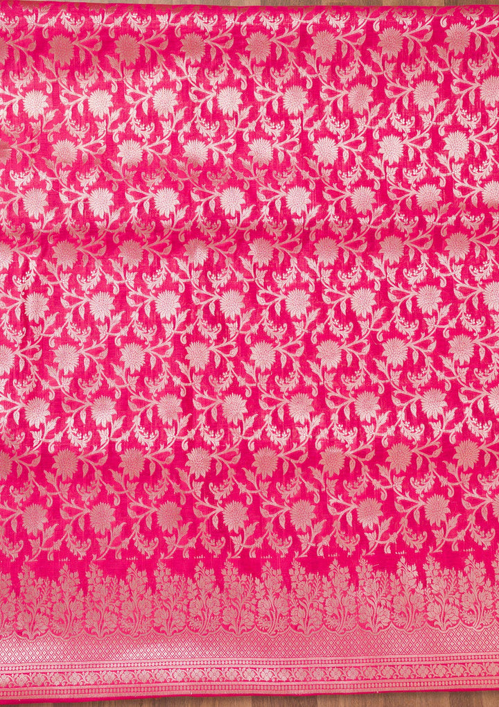 Rani Pink Zariwork Banarasi Unstitched Salwar Suit