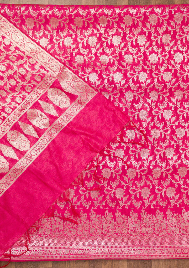 Rani Pink Zariwork Banarasi Unstitched Salwar Suit