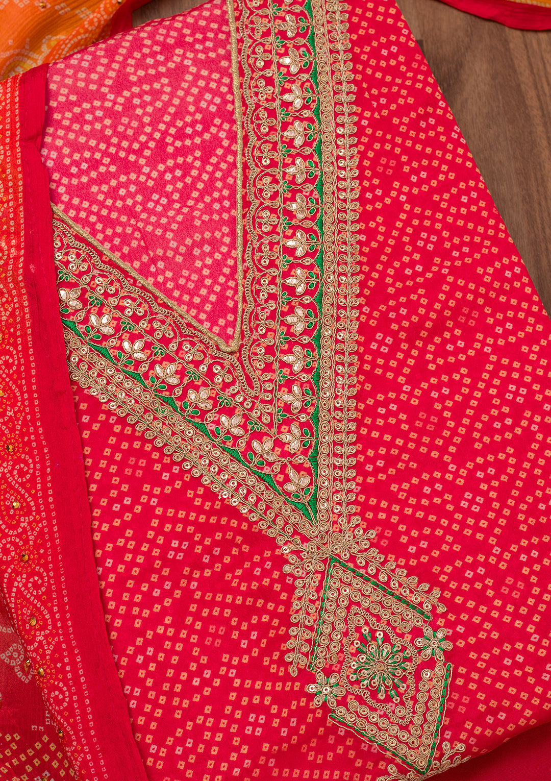 Rani Pink Printed Chiffon Unstitched Salwar Suit