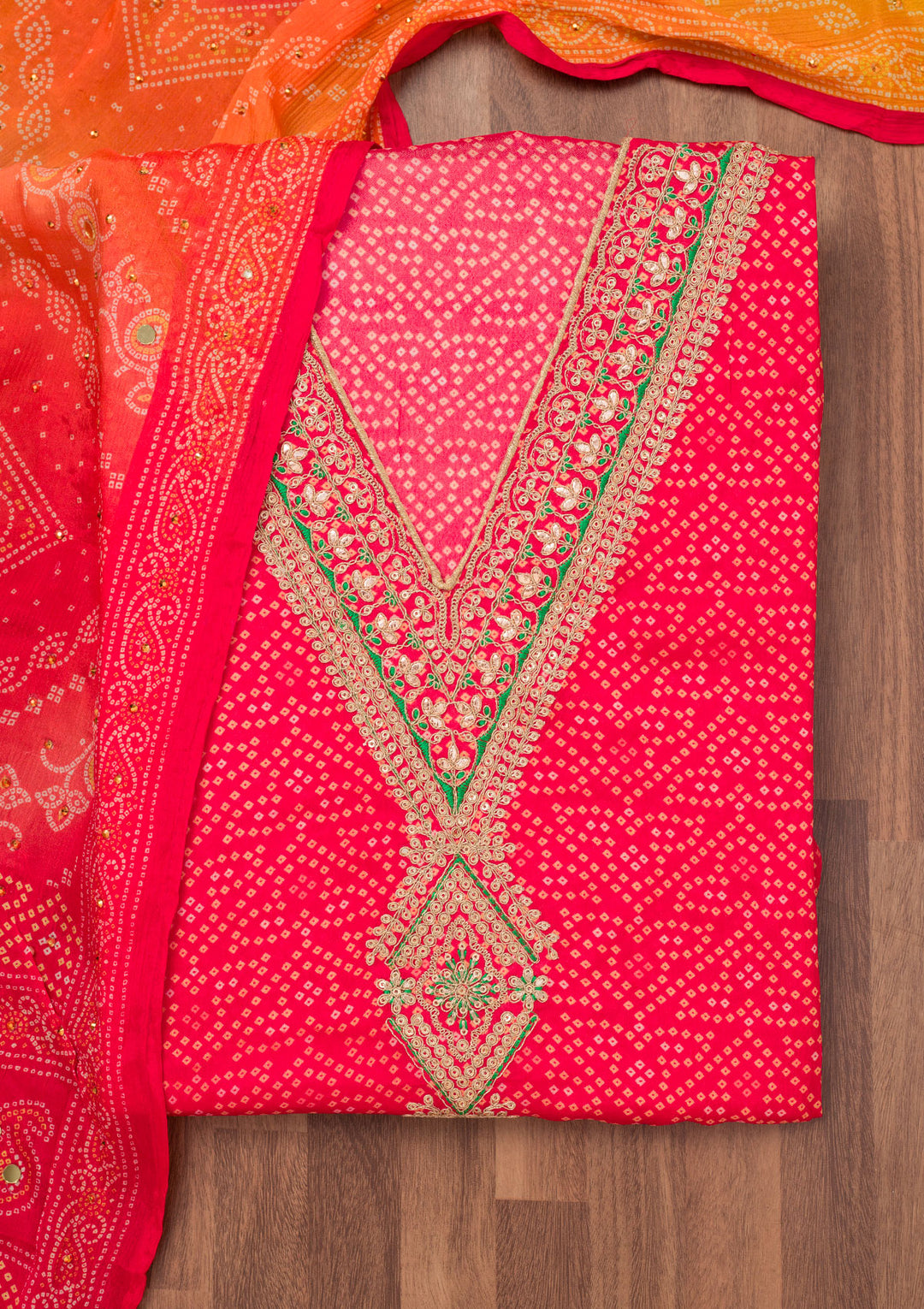 Rani Pink Printed Chiffon Unstitched Salwar Suit