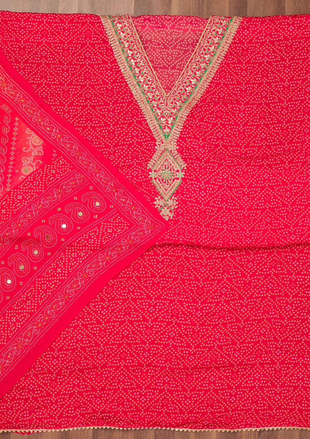 Rani Pink Printed Chiffon Unstitched Salwar Suit