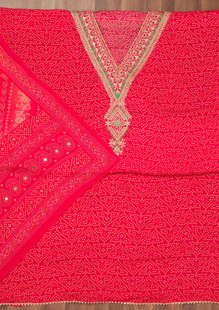 Rani Pink Printed Chiffon Unstitched Salwar Suit