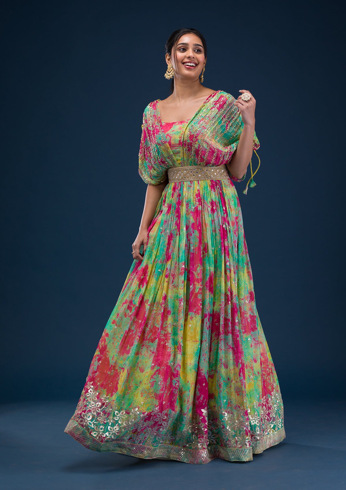 Rani Pink Printed Georgette Readymade Salwar Suit