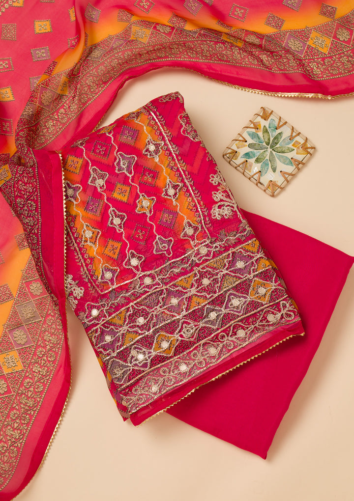 Rani Pink Printed Georgette Unstitched Salwar Suit