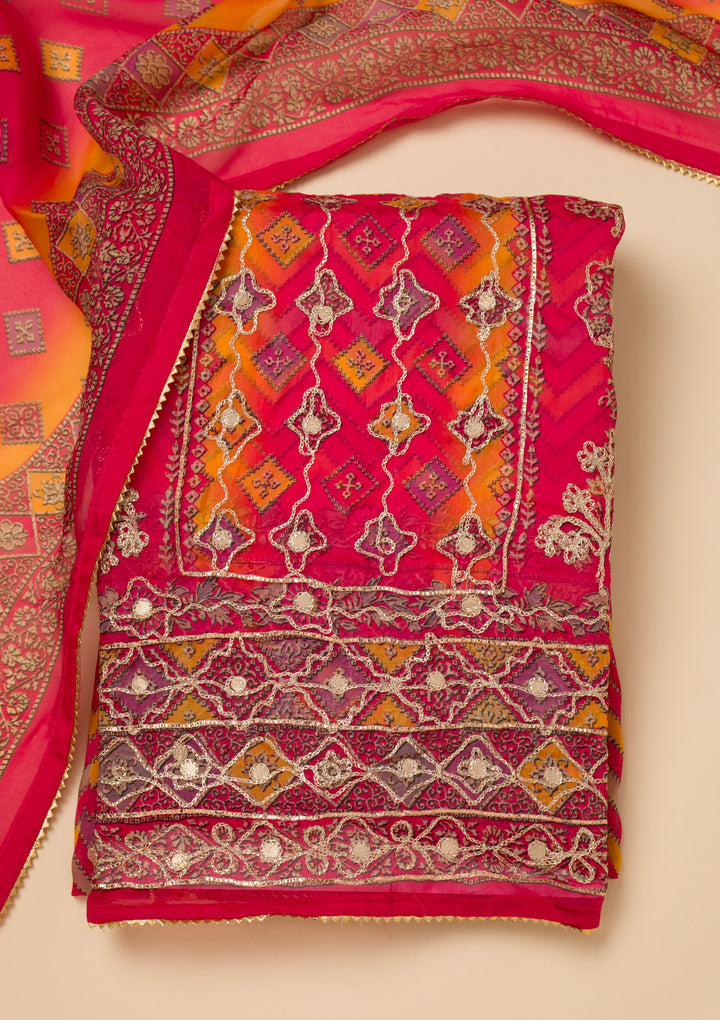 Rani Pink Printed Georgette Unstitched Salwar Suit