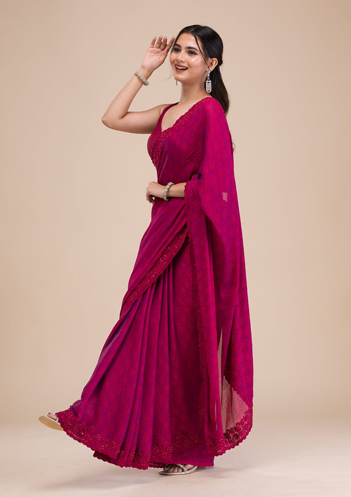 Rani Pink Printed Georgette Saree
