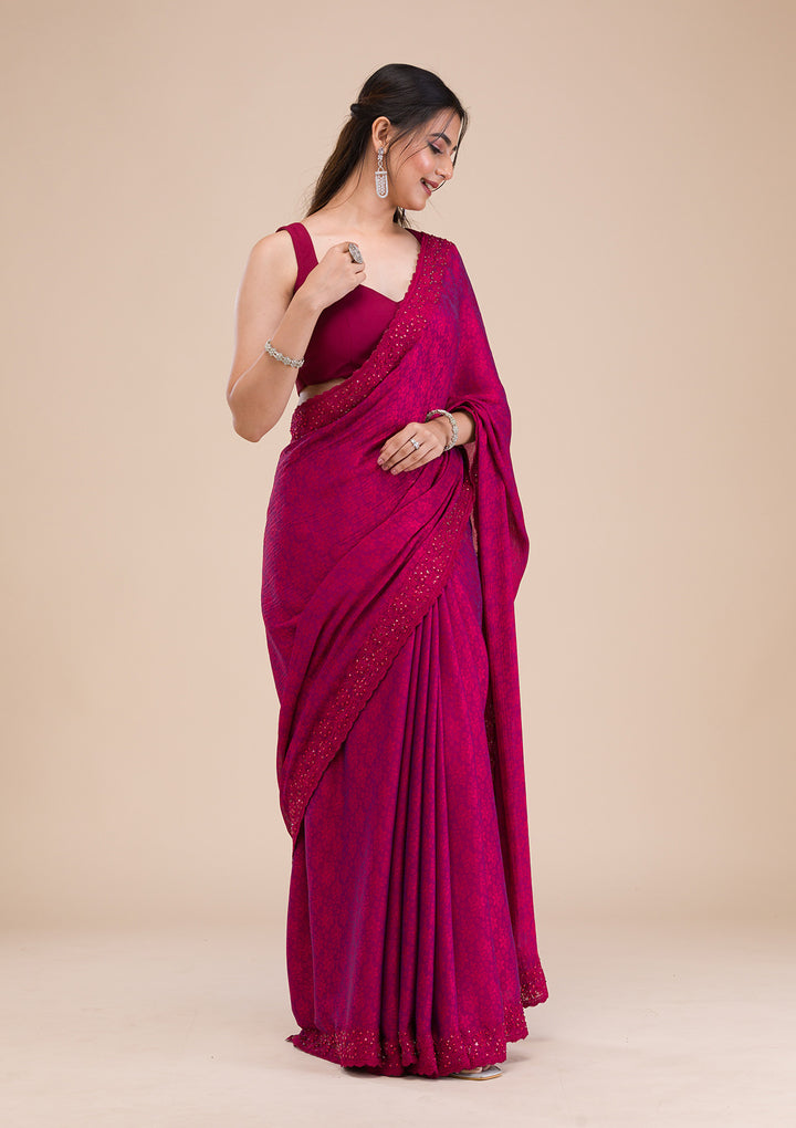 Rani Pink Printed Georgette Saree