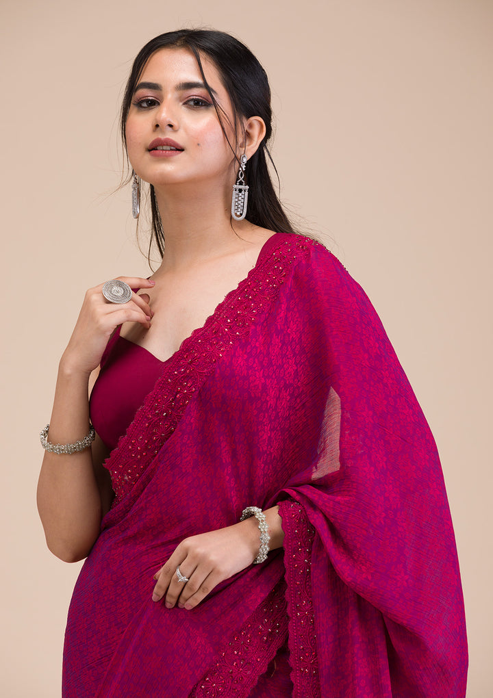 Rani Pink Printed Georgette Saree