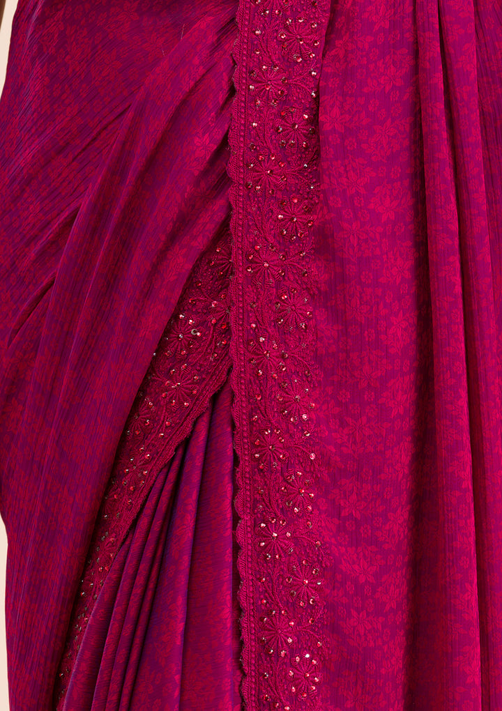 Rani Pink Printed Georgette Saree