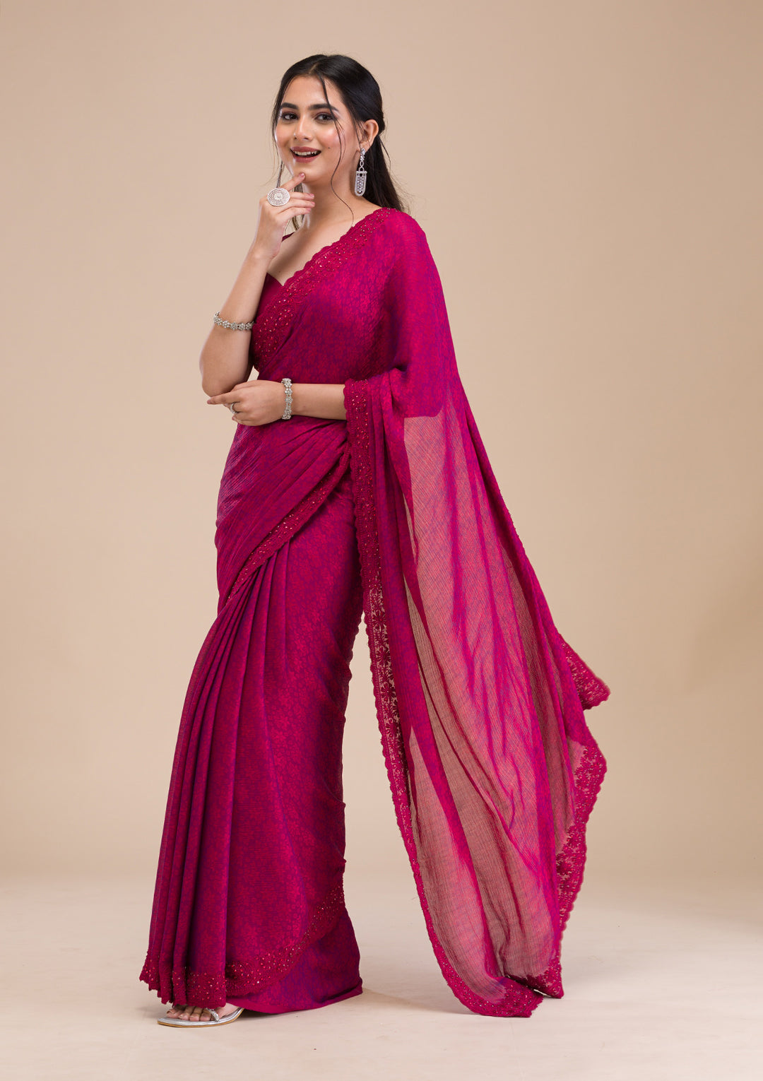 Rani Pink Printed Georgette Saree