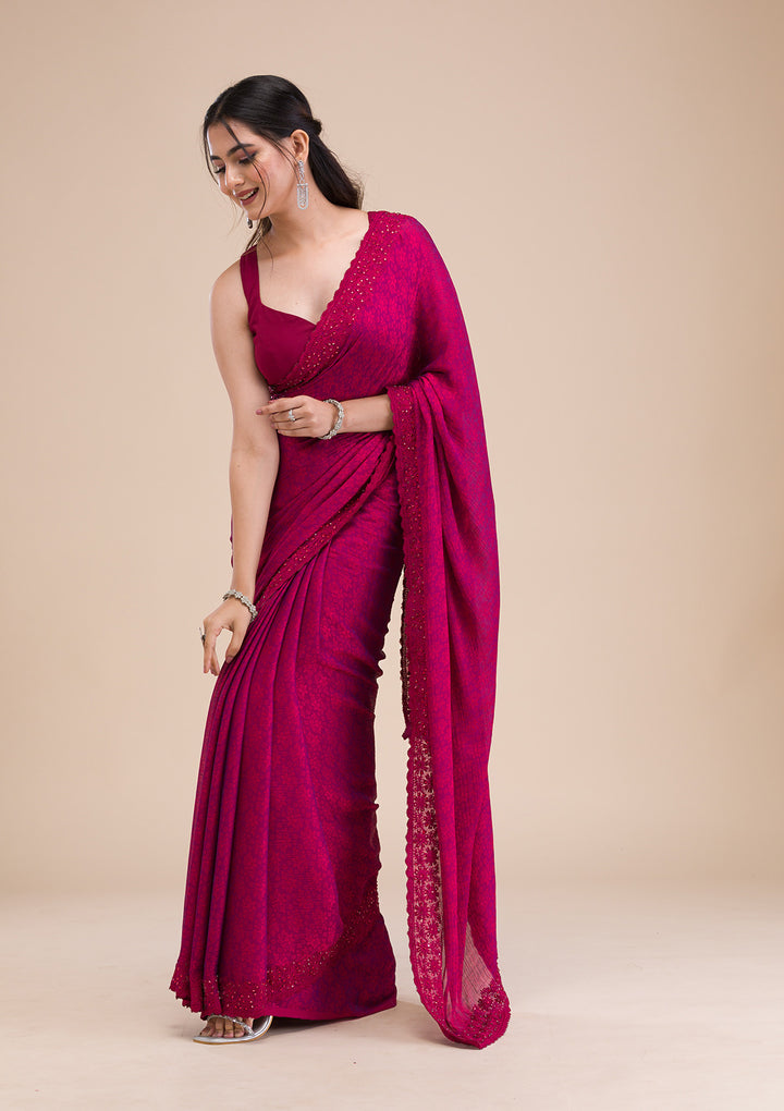 Rani Pink Printed Georgette Saree