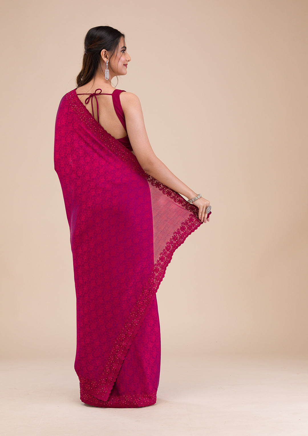 Rani Pink Printed Georgette Saree