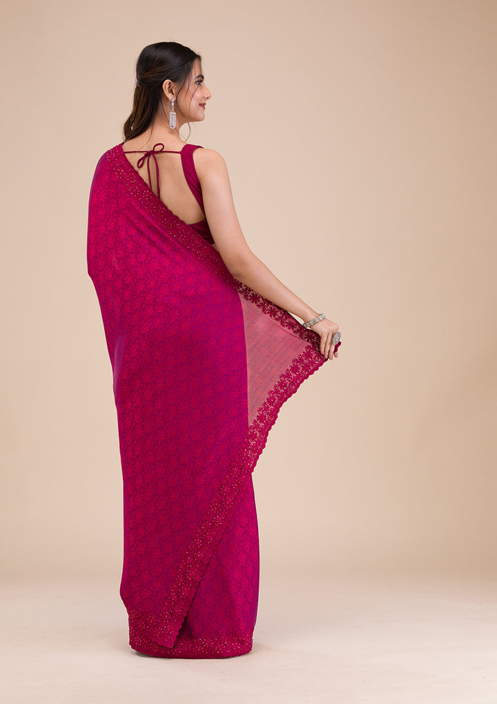 Rani Pink Printed Georgette Saree