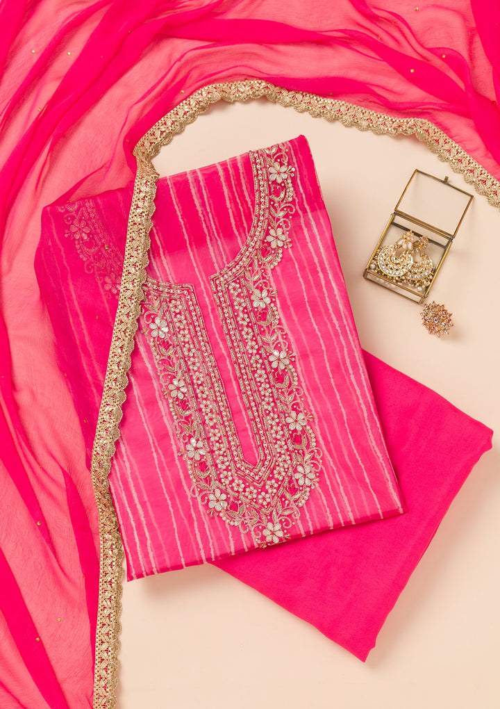 Rani Pink Printed Organza Unstitched Salwar Suit