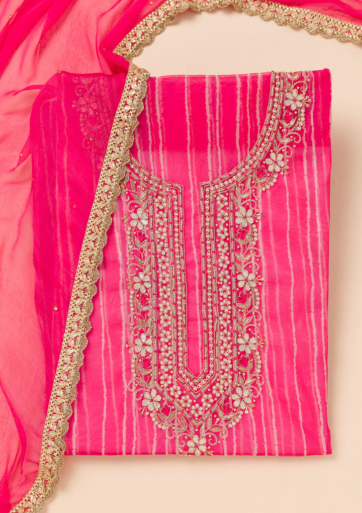 Rani Pink Printed Organza Unstitched Salwar Suit