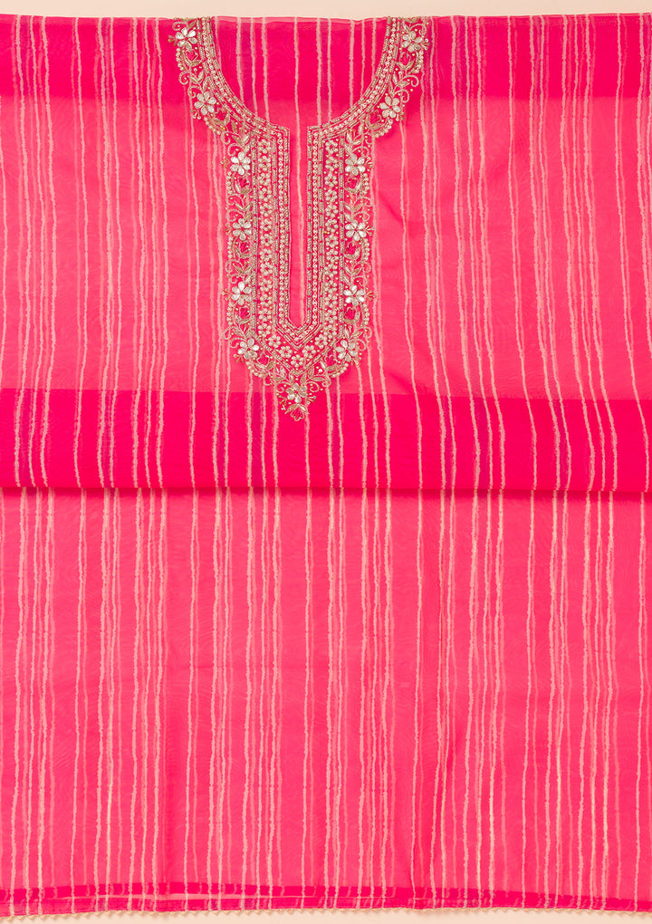 Rani Pink Printed Organza Unstitched Salwar Suit