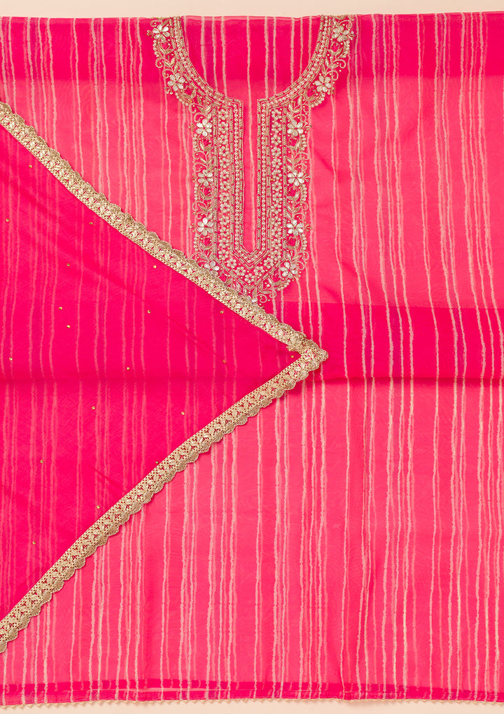 Rani Pink Printed Organza Unstitched Salwar Suit