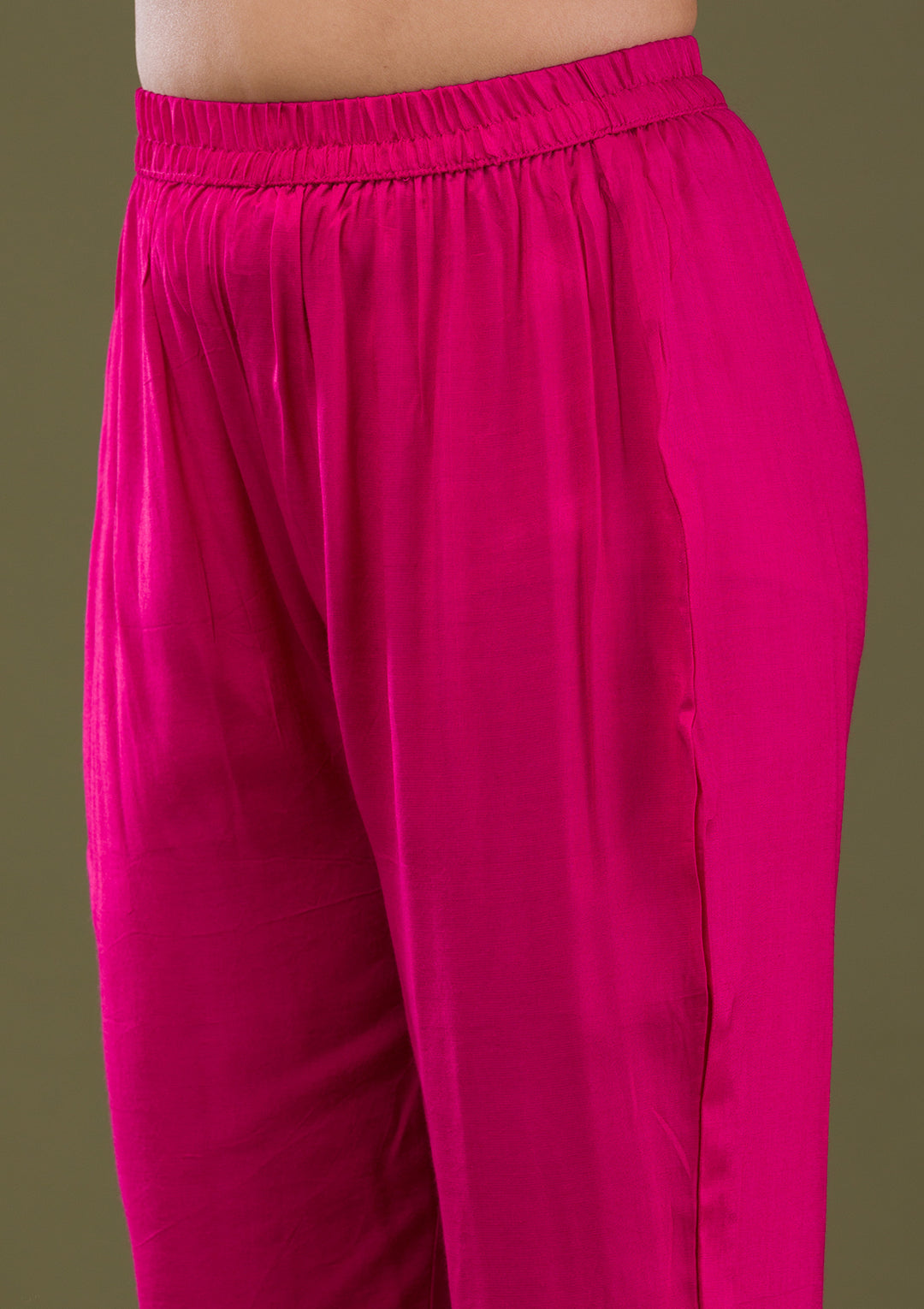 Rani Pink Printed Semi Crepe Readymade Anarkali Suit